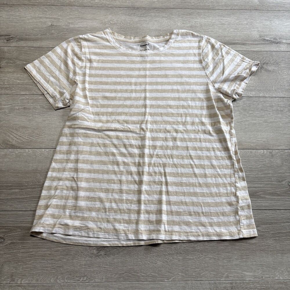 Sonoma Goods for Life Everyday Tee Women’s Medium Beige White Striped T-Shirt